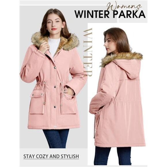 Womens Winter Coat Warm Thicken Puffer Jackets Pink - Picture 4 of 5